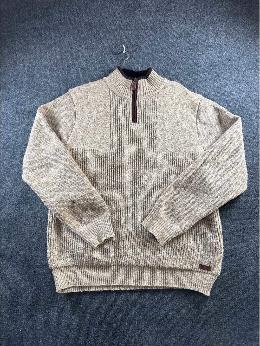 Rock & Republic Mens L Gray Quarter Zip Sweater Pullover Mock Neck Knit Casual